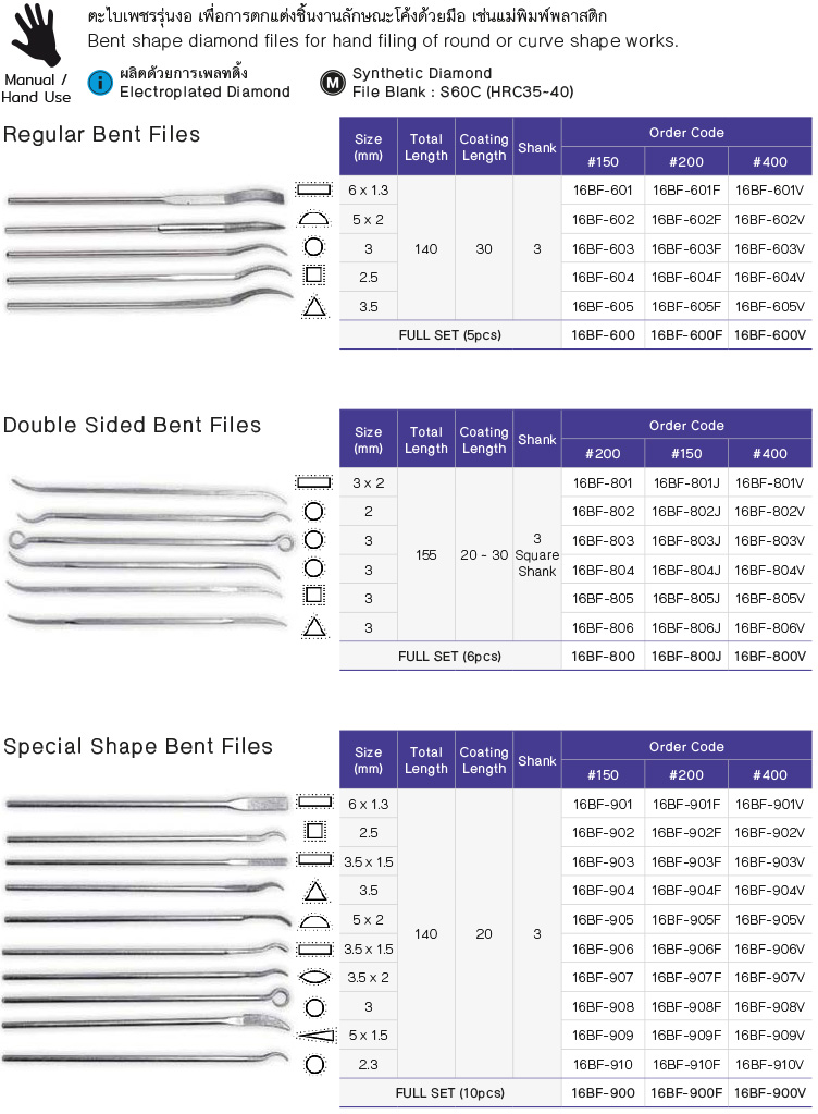 ตะไบเพชร รุ่นงอ drawing