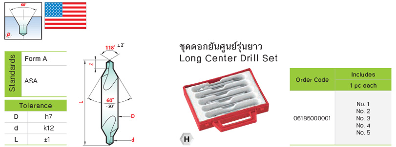 ดอกนำศูนย์ รุ่นยาว (Form A) มาตรฐานอเมริกา drawing
