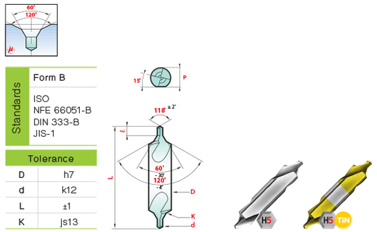 Center Drill with Flat Form B drills have both 60 and 120 tips