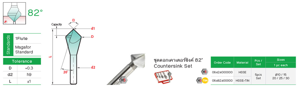 ดอกเคาเตอร์ซิงค์ 82° 1ฟัน drawing