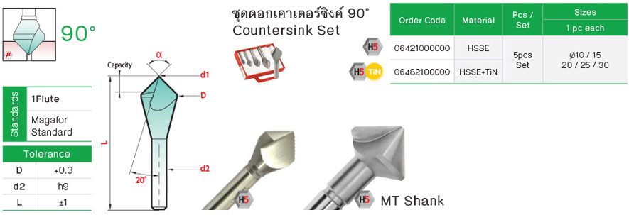 ดอกเคาเตอร์ซิงค์ 90° 1ฟัน drawing