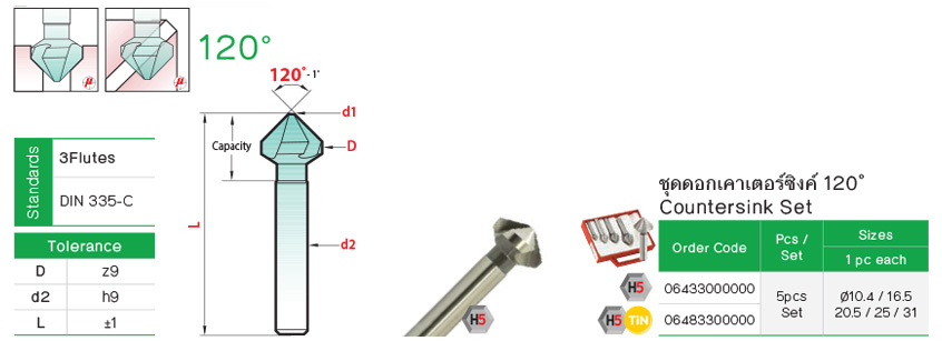 ดอกเคาเตอร์ซิงค์ 120° 3ฟัน drawing
