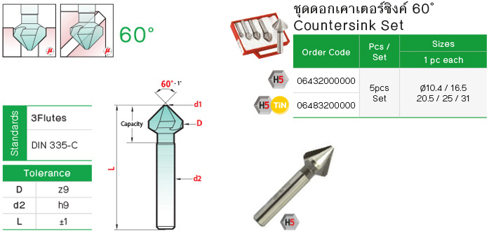 ดอกเคาเตอร์ซิงค์ 60° 3ฟัน drawing