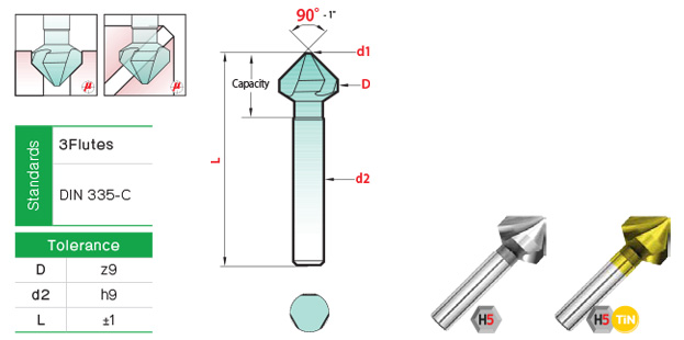 ดอกเคาเตอร์ซิงค์ 90° 3ฟัน ก้านเจียร drawing