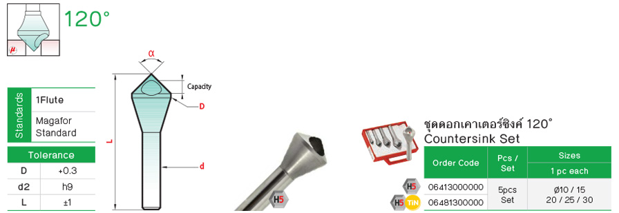 ดอกเคาเตอร์ซิงค์ 120° มีรู drawing