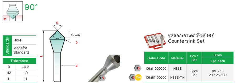 ดอกเคาเตอร์ซิงค์ 90° มีรู drawing