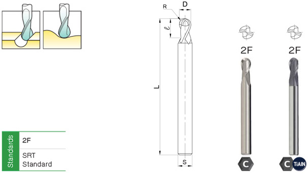 Carbide Ball End Mills Long Type drawing