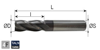 CFT คาร์ไบด์ TiALN เอ็นมิล 4ฟัน drawing