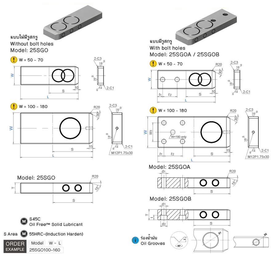 ไกด์บาร์ ร่องน้ำมันตัว O drawing