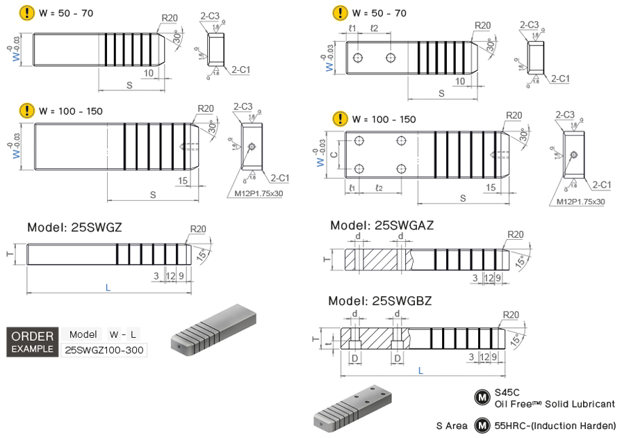 ไกด์บาร์ เหล็กกล้า ออยฟรี drawing