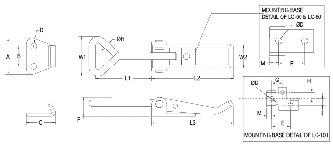 แคลมป์ดึง แนวนอน รับงานเบา drawing