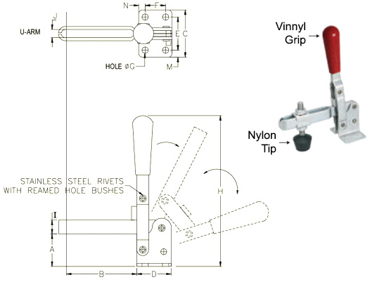 ท็อกเกิ้ลแคลมป์ กดลง แนวตั้ง drawing