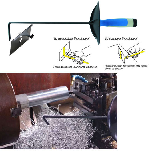 Chip Hook and shovel for removing metal chips from machine