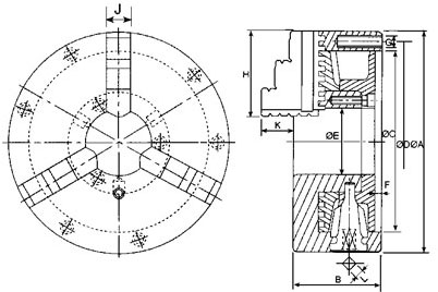 สามจับเครื่องกลึง drawing