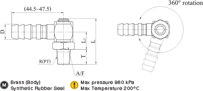 ข้อต่อหางปลาไหล หัวหมุนได้ drawing