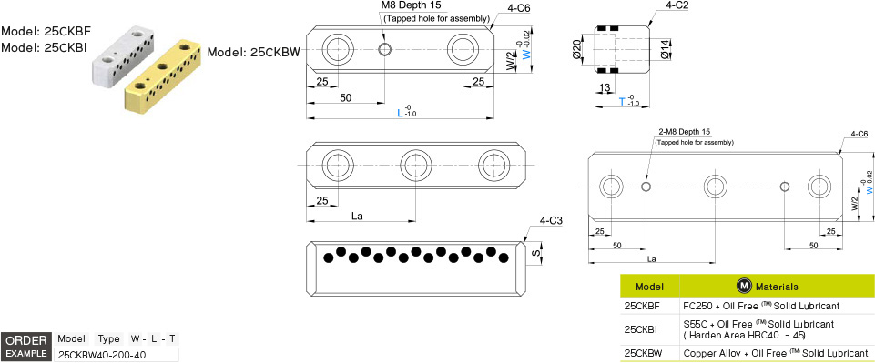 Guide Center Rail with Tapped Holes drawing