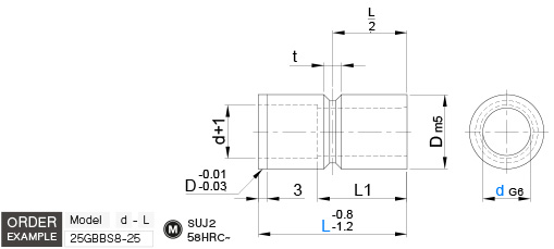 ลีดเดอร์บุช แบบตรง ไม่มีร่องน้ำมัน drawing