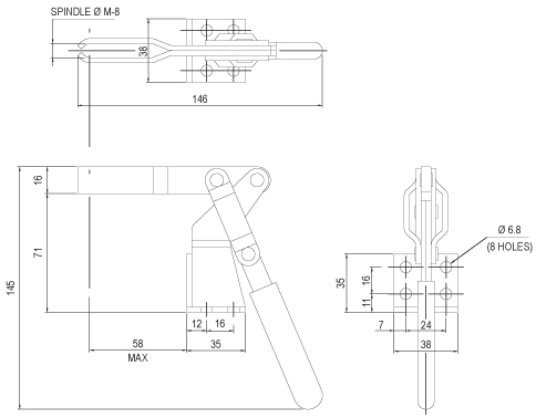 ท็อกเกิ้ลแคลมป์ กดลง (Drop Handle) drawing