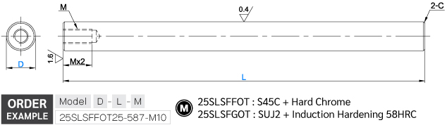 Linear Shaft, One End Tapped drawing