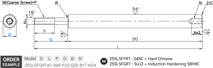 Linear Shaft, One End Threaded, One End Tapped drawing