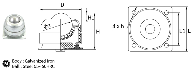 บอลลำเลียงมีฐานยึด ทรงสูง drawing