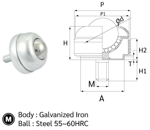 บอลลำเลียง มีเกลียวสกรู drawing
