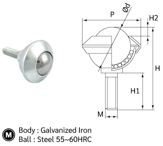 บอลลำเลียง มีเกลียวสกรูรุ่นยาว drawing