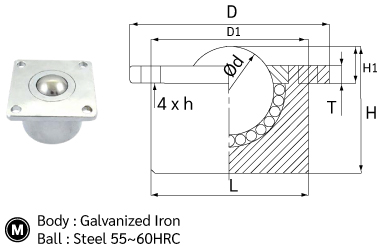 Heavy Duty Top Type Ball Roller drawing