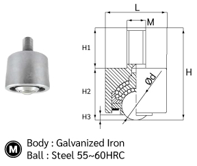 Downward Threaded Ball Roller drawing