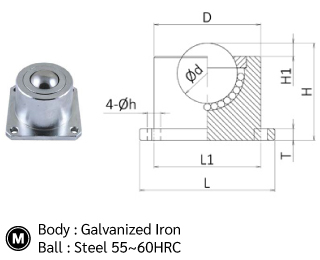 บอลลำเลียงมีฐานยึด รุ่นรับงานหนัก drawing