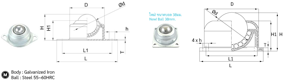 Base Mount Ball Roller drawing
