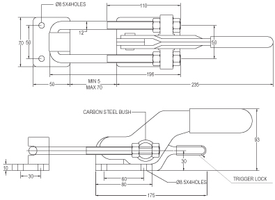 Heavy-Duty Horizontal Latch Clamp 3500kg drawing