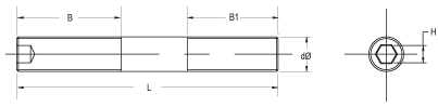 Clamping Stud with Hex Key Hole drawing