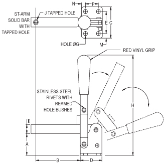 ท็อกเกิ้ลแคลมป์ กดลง แนวตั้ง (solid arm) drawing