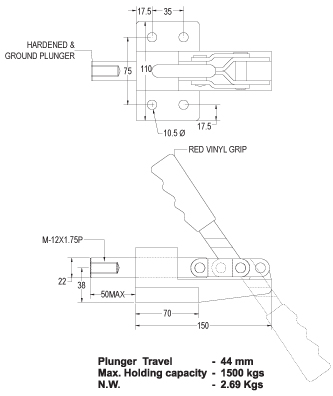 ท็อกเกิ้ลแคลมป์ แบบดัน (Front Base) drawing