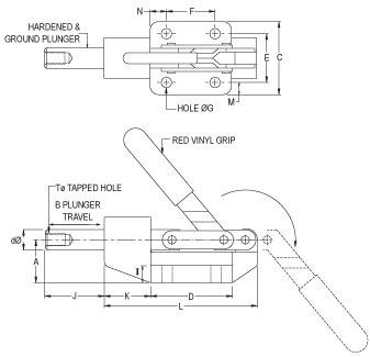 ท็อกเกิ้ลแคลมป์ แบบดัน (Center Base) drawing
