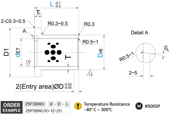 บุชทองเหลืองออยฟรี รุ่นมีบ่า ผนังบาง drawing