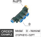 ข้อต่อลม แบบแถวมีเกลียวตัวเมีย drawing