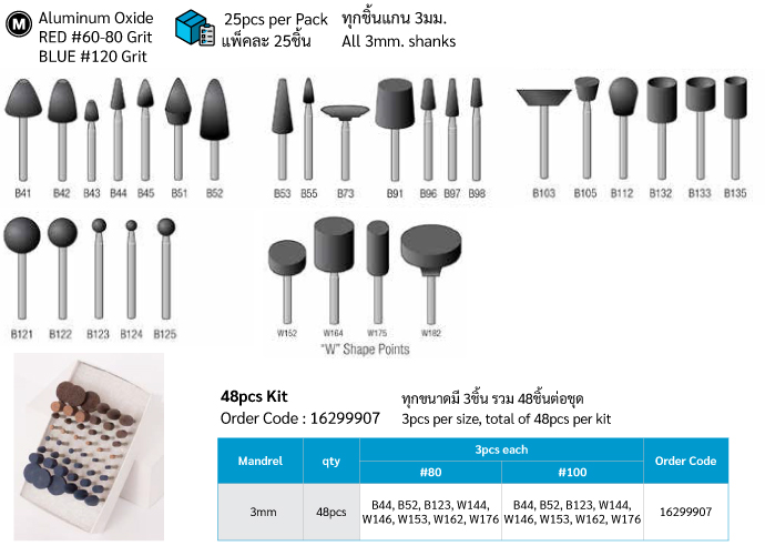 ฺBoride Mounted Points Shank 3mm. drawing