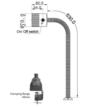 โคมไฟ LED คอห่าน ฐานแคลมป์ drawing
